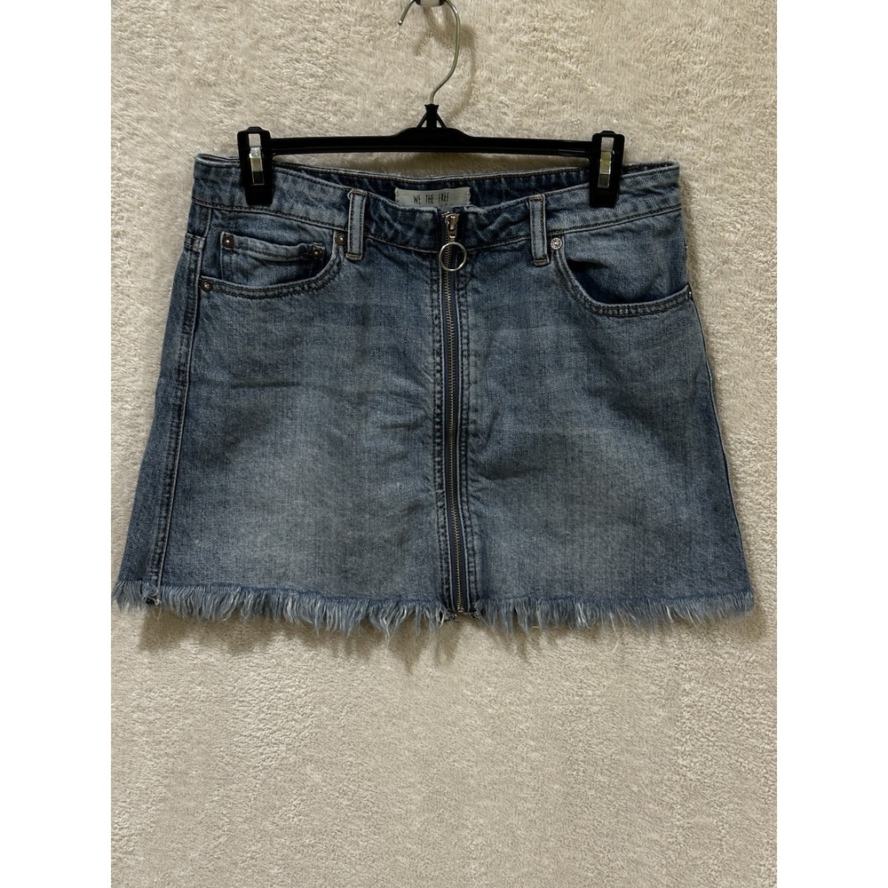We The Free Full Zip Front Skirt Women's Denim Mini Grunge Raw Hem 29 Jean